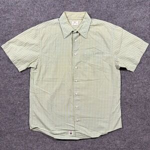 Trevero Mens Button Up Shirt L Yellow Gingham Short Sleeve Cotton Preppy Casual